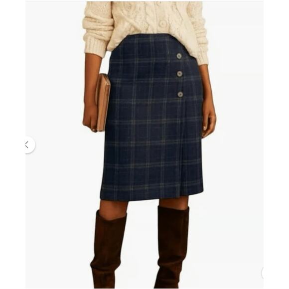 J. Jill Dresses & Skirts - J. JILL Navy Plaid Midi Skirt with Button Detail // XL